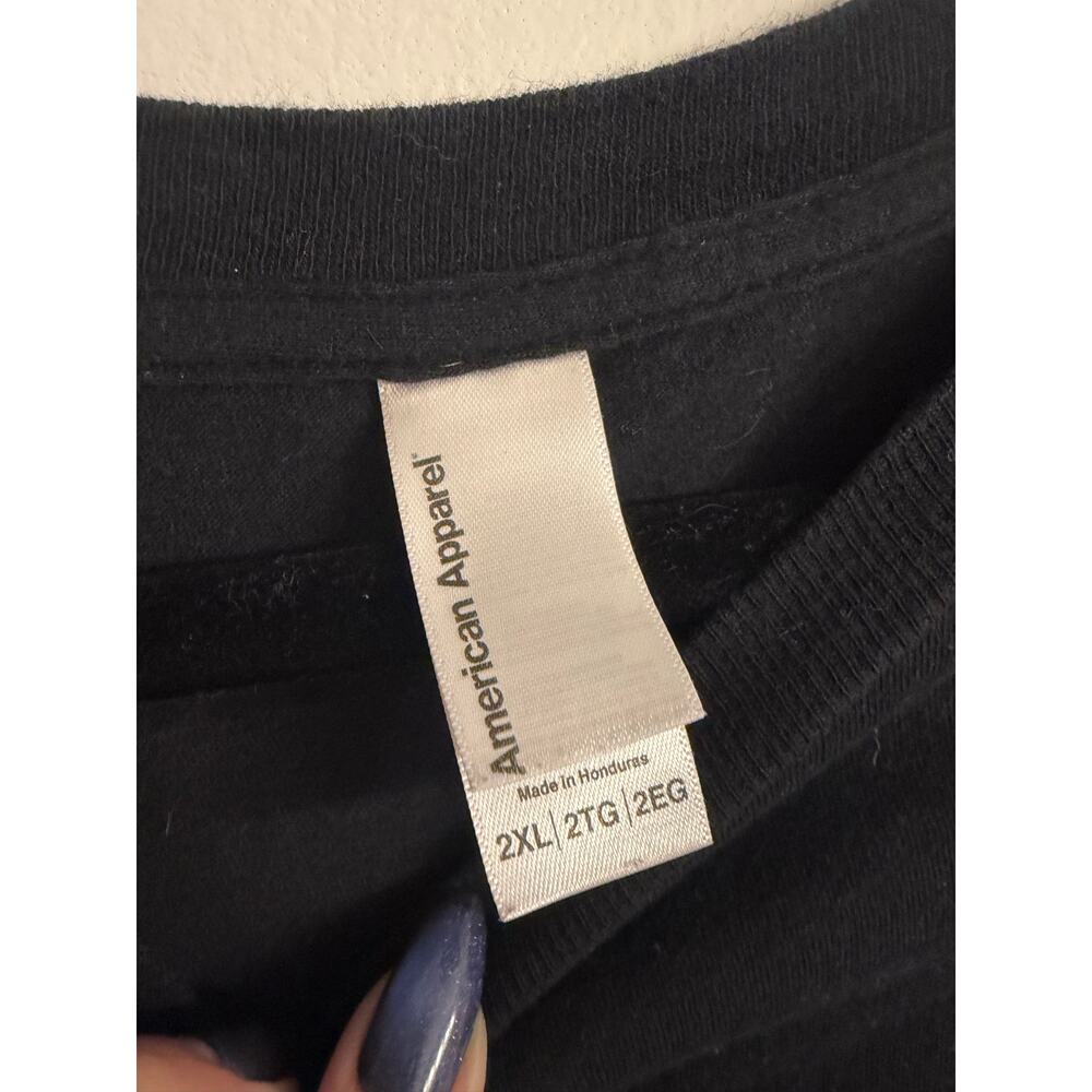 American Apparel Black T-Shirt 2XL Embroidered Peach Logo 100% Cotton - Picture 5 of 6